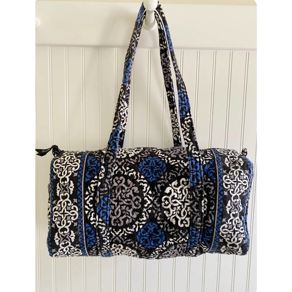 Vera Bradley Handbags - VERA BRADLEY Small Duffel CANTERBURY COBALT Retired Medallion Blue Gray White!